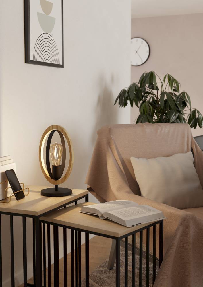 Basildon 35cm Svart bordslampa från Eglo - L&aring;t denna lampa ge ditt hem en modern touch med en naturlig twist!
