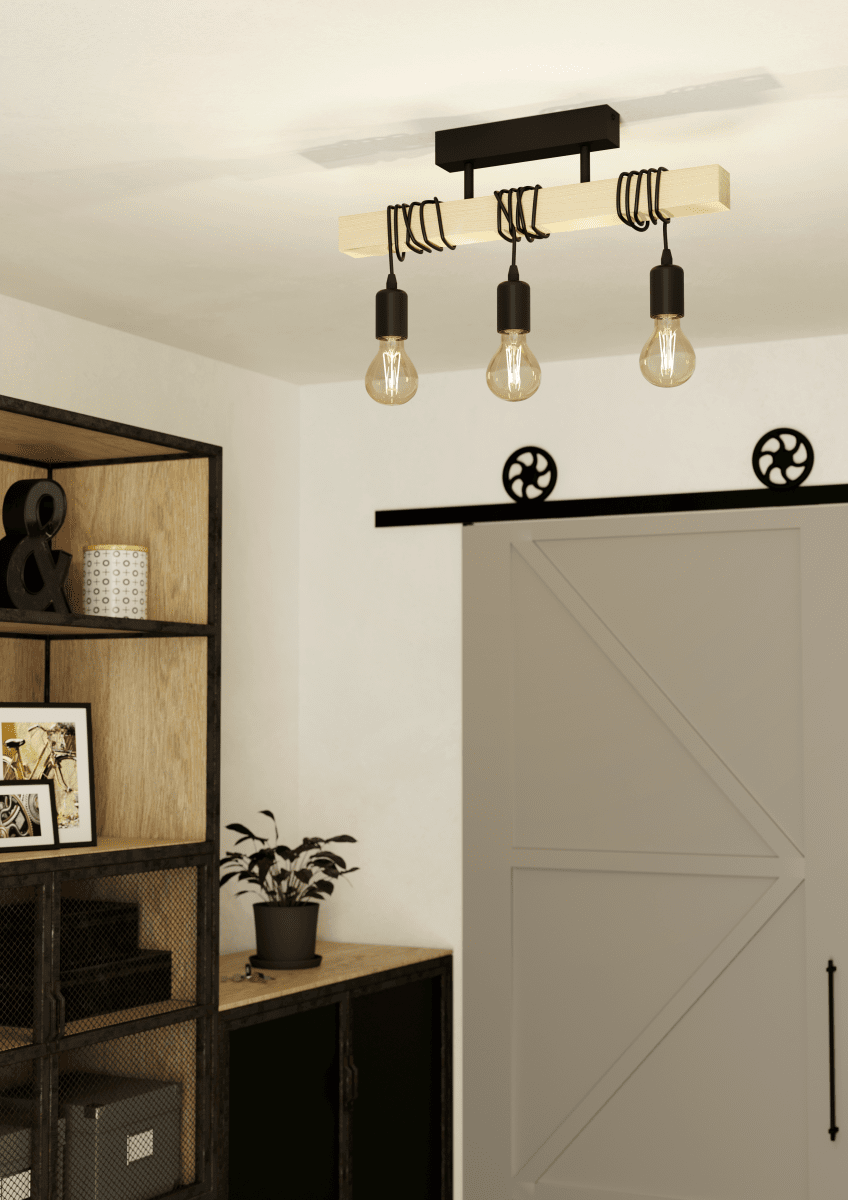 Townshend 55cm Trä plafond från Eglo - Townshend taklampa kombinerar metall och tr&auml; i en rustik och modern design.