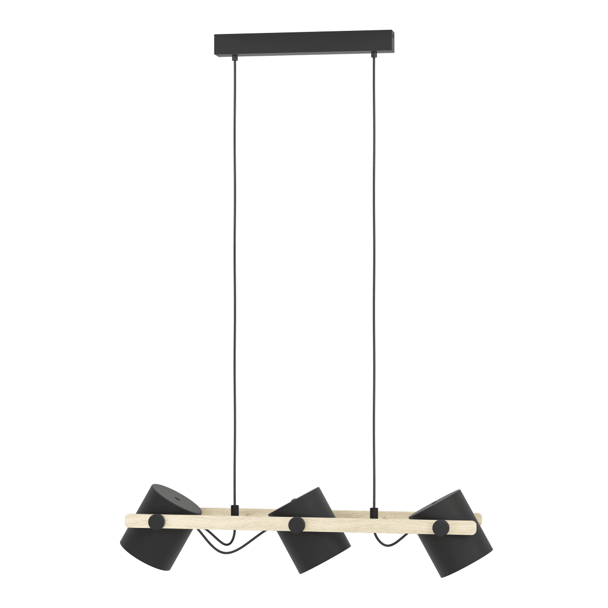 Hornwood 78cm Svart taklampa från Eglo - Hornwood takpendel kombinerar metall och tr&auml; i en rustik design med naturlig k&auml;nsla.