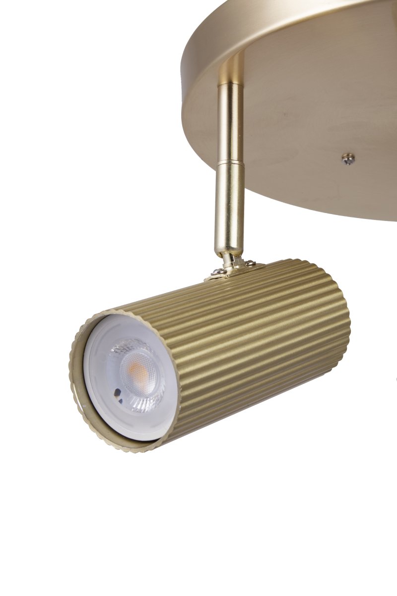 Hubble 3 Borstad mässing spotlight från Globen Lighting - Hubble &auml;r en praktisk spotlight med tubformade och r&auml;fflade sk&auml;rmar i aluminium.