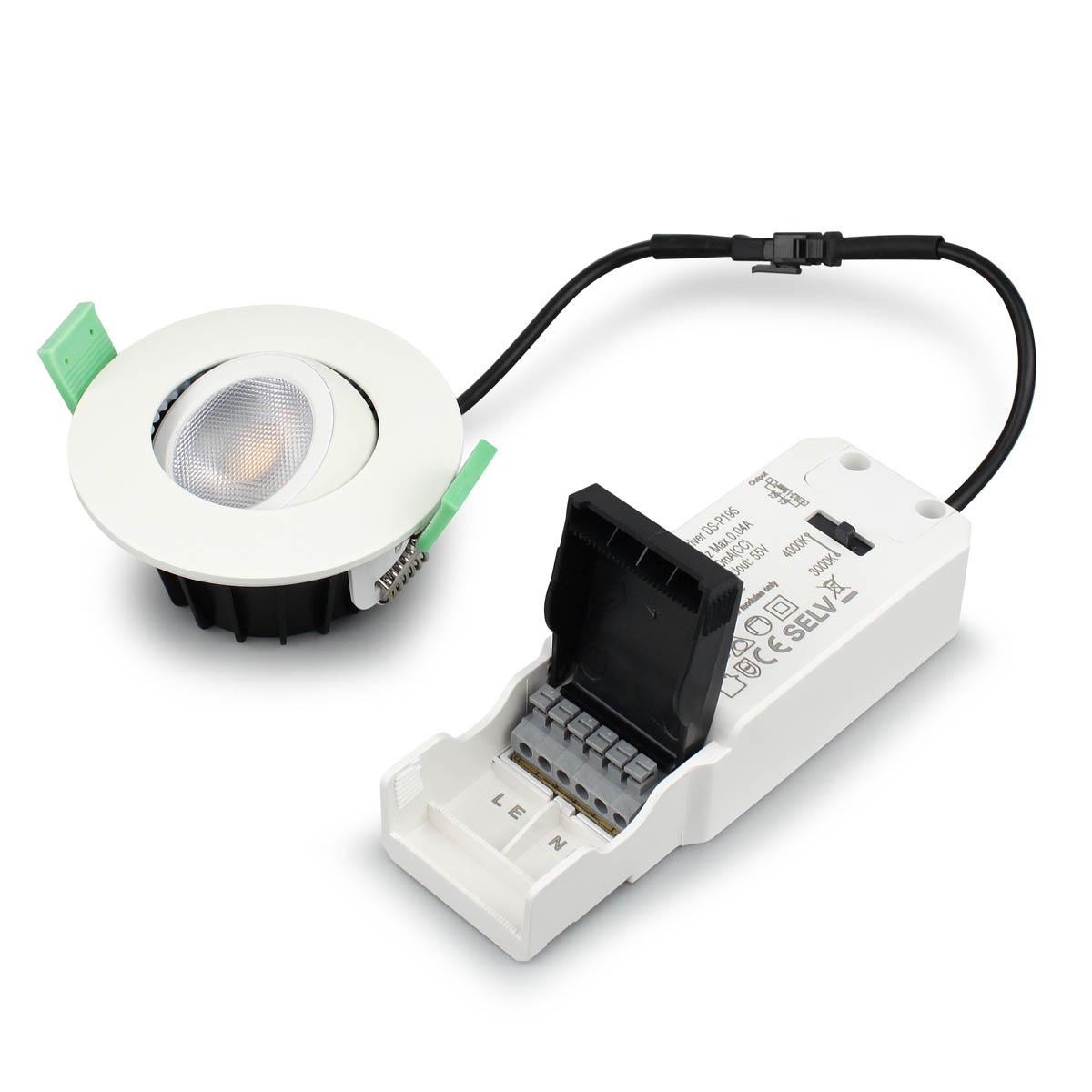 Sanna 230V 3000-4000K Vit från Llitt - Denna spotlight har en ljusstyrka p&aring; drygt 520 lumen och en st&auml;llbar f&auml;rgtemperatur p&aring; 3000K/4000K.