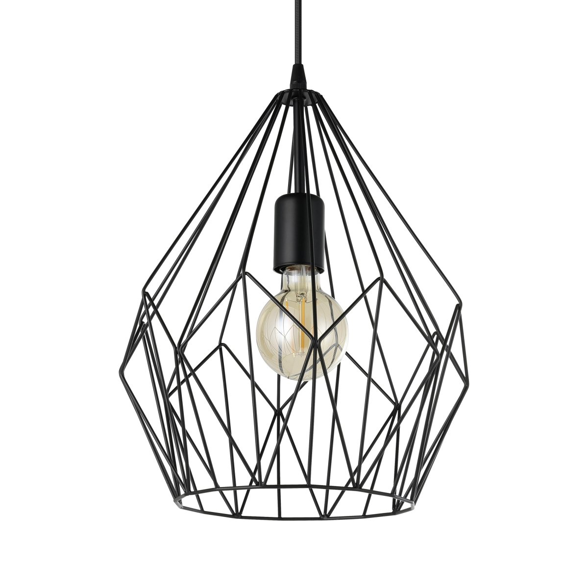 Carlton Ø30 Svart taklampa från Eglo - Den &ouml;ppna designen l&aring;ter ljusk&auml;llan st&aring; i fokus och skapar ett dekorativt ljusspel i rummet.