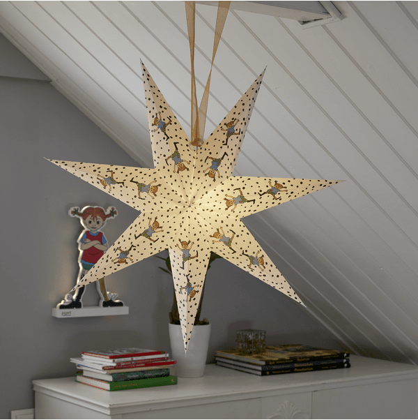 Pippi Flerfärgad från Star Trading - En fin stj&auml;rna b&aring;de med och utan belysning.