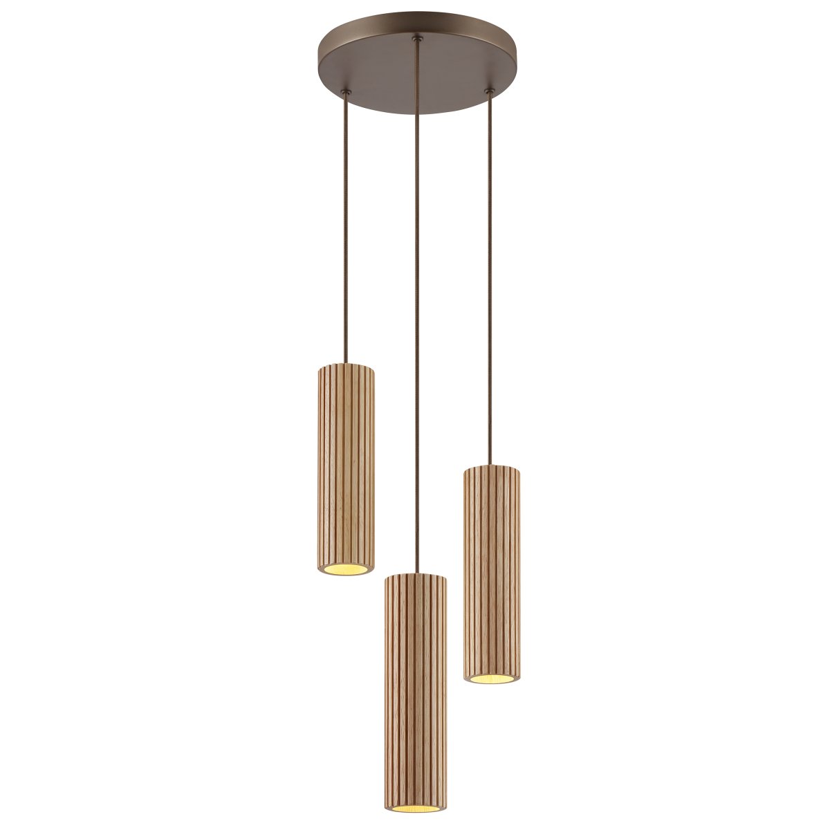 Lakewood Ø28 Trä taklampa från Brilliant - Pendlarna h&auml;nger fr&aring;n en rund takkopp i matchande brun metall och h&ouml;jden kan justeras vid installation f&ouml;r att anpassas efter rummet och &ouml;nskat uttryck.