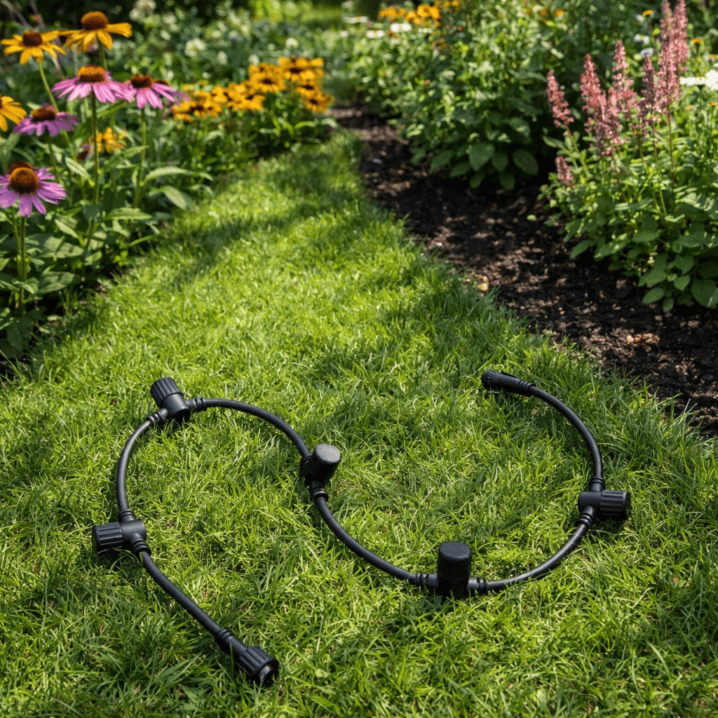 Grenkabel 1m Svart från Lightson - En meter l&aring;ng f&ouml;rgreningskabel i gummi med fem uttag l&auml;ngs med kabeln och ett i slutet av kabeln.