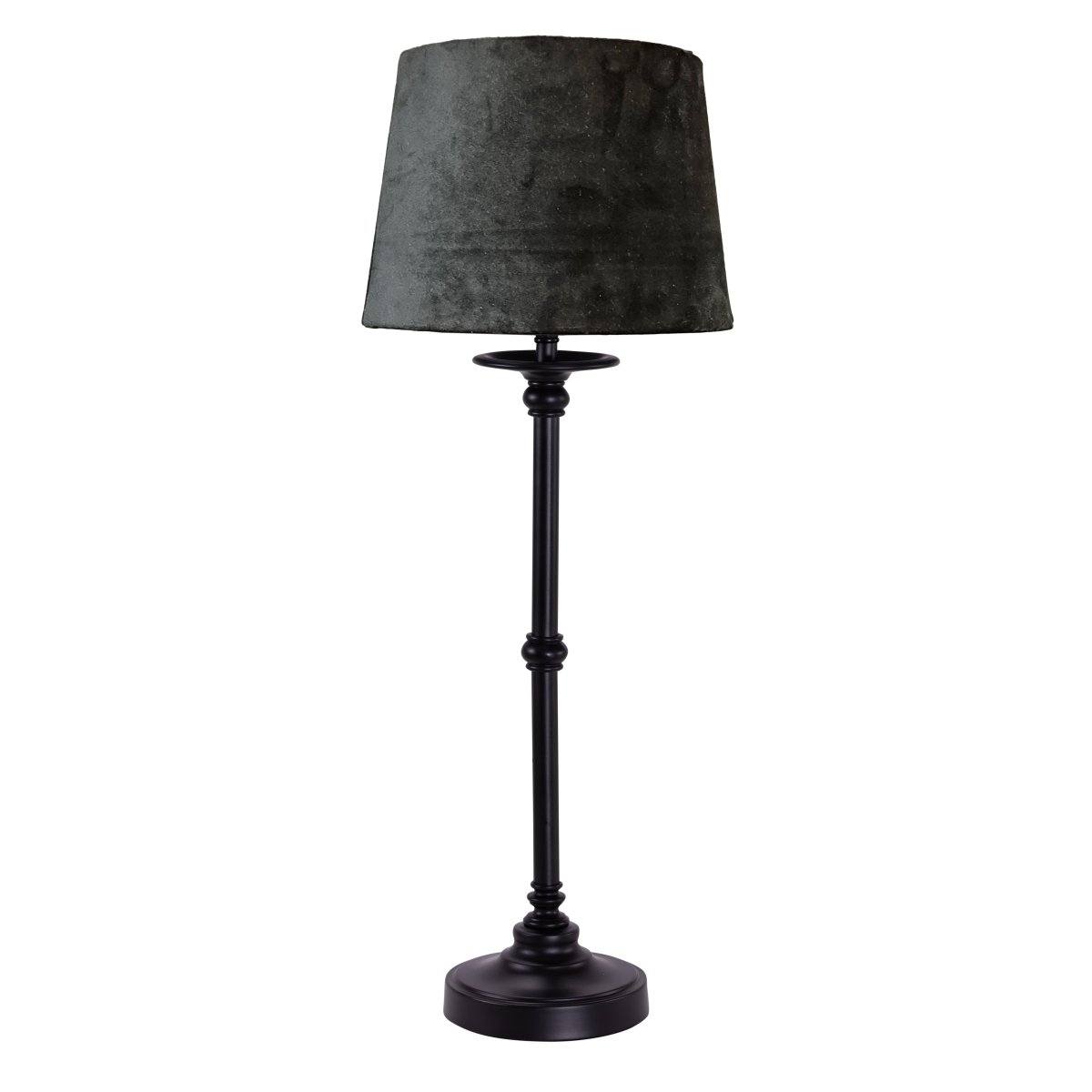 Axel Sammet 58cm Svart bordslampa från Pixie Design - Lampfoten av metall med i kombination med sammetssk&auml;rmen i svart skapar en h&auml;rlig atmosf&auml;r i rummet.