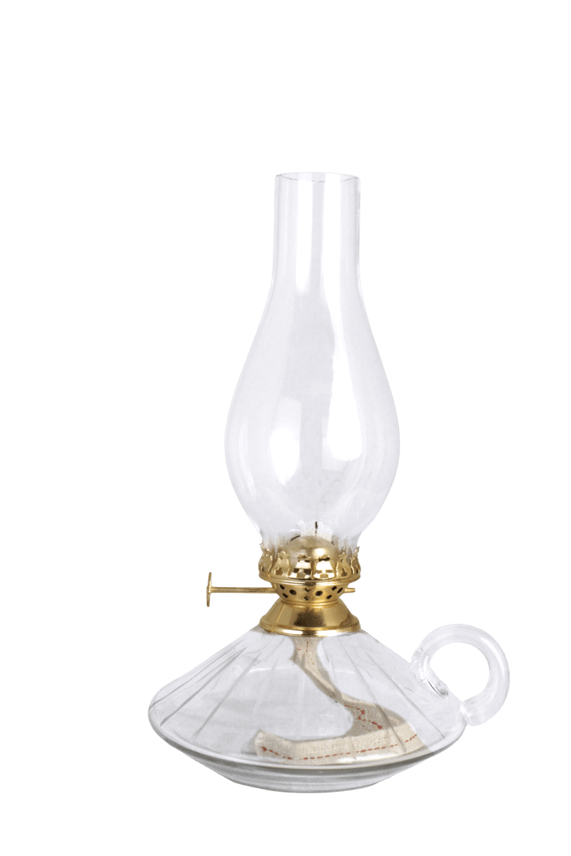 Zoom bild av Fotogenlampa m. Handtag stor Transparent från Strömshaga - Oljehuset &auml;r tillverkat i klart glas med vackert etsade r&auml;nder som ger lampan ett elegant och tidl&ouml;st uttryck.
