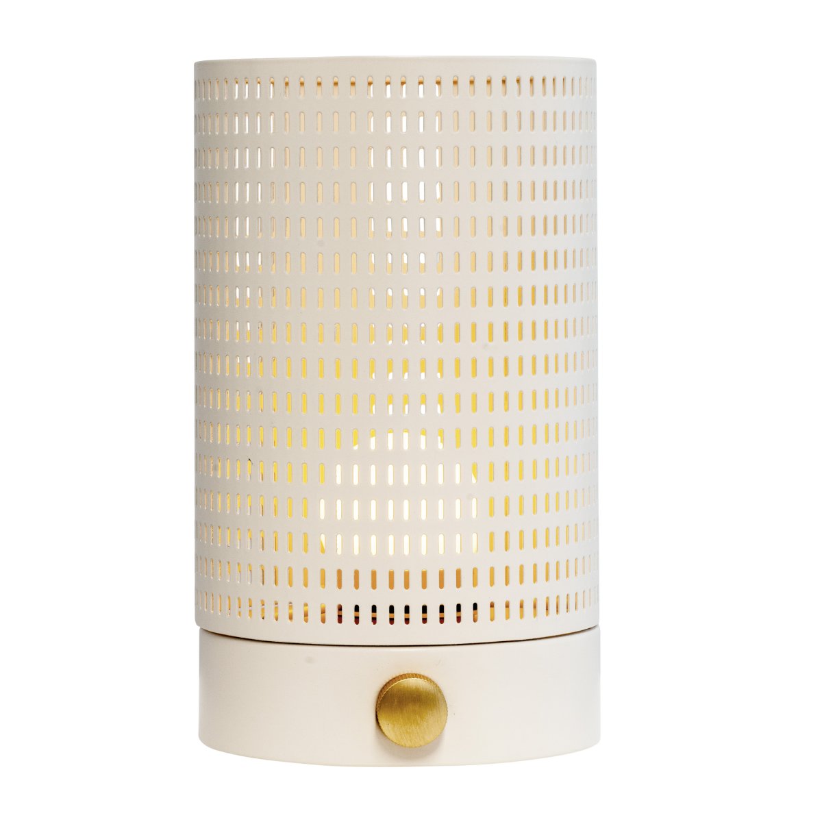 Mesh 20cm Vit portabel från Dyberg Larsen - Den kan anv&auml;ndas b&aring;de inomhus och utomhus, och sprider ett vackert ljus genom sitt eleganta metalln&auml;t.