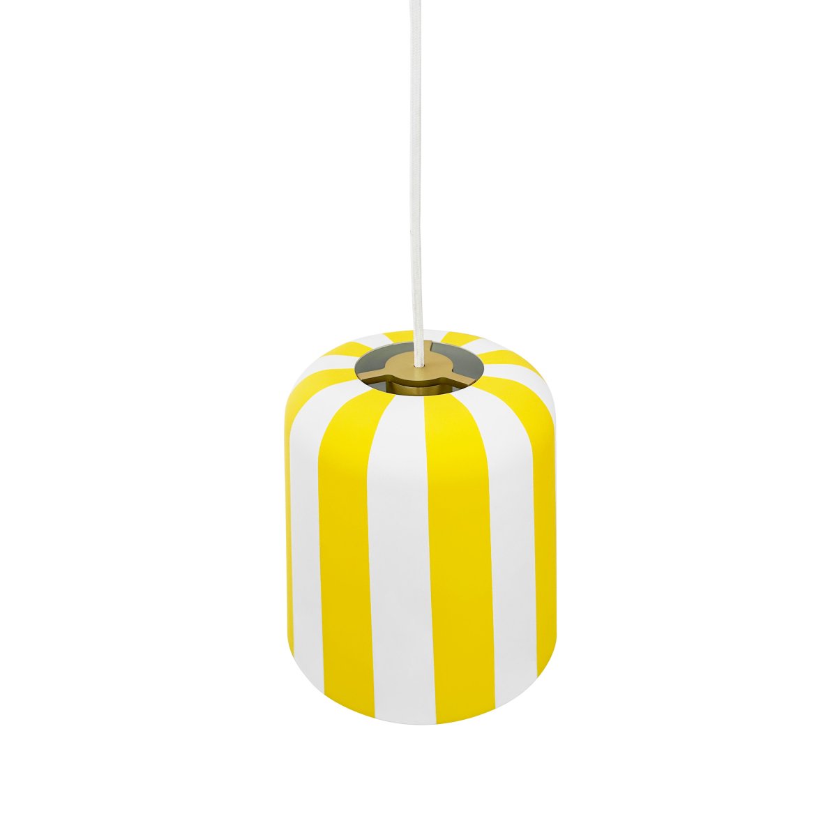 Gry Ø20 Gul taklampa från Dyberg Larsen - Genom att ta igenk&auml;nnbara m&ouml;nster och s&auml;tta dem i en ny kontext ville hon skapa en lampa som f&aring;r m&auml;nniskor att le och ger en unik visuell upplevelse.