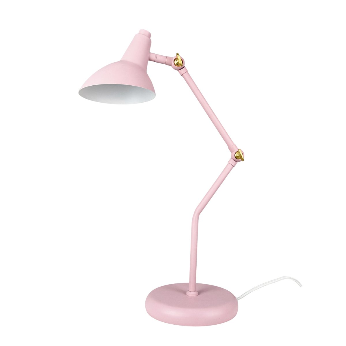Vela 45cm Rosa skrivbordslampa från Dyberg Larsen - Med tv&aring; justerbara leder kan du enkelt anpassa h&ouml;jd och vinkel efter behov, och de dekorativa detaljerna i m&auml;ssingfinish g&ouml;r justeringen smidig.
