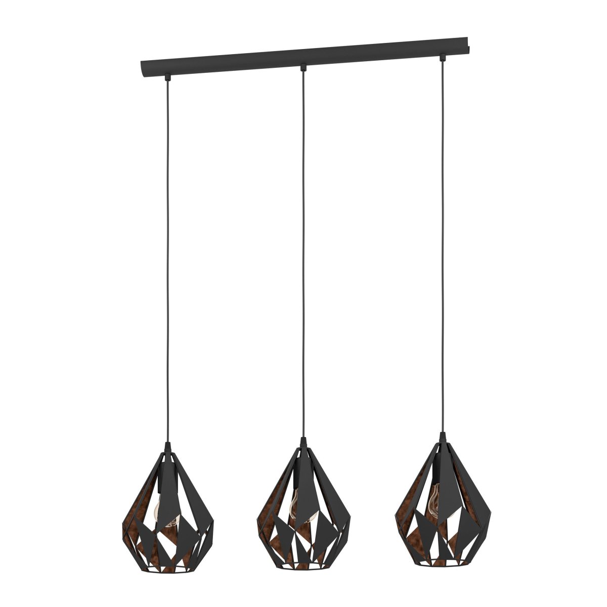 Carlton 80cm Svart taklampa från Eglo - Den svarta utsidan kombineras med en kopparf&auml;rgad insida som ger ett varmt och st&auml;mningsfullt ljus.