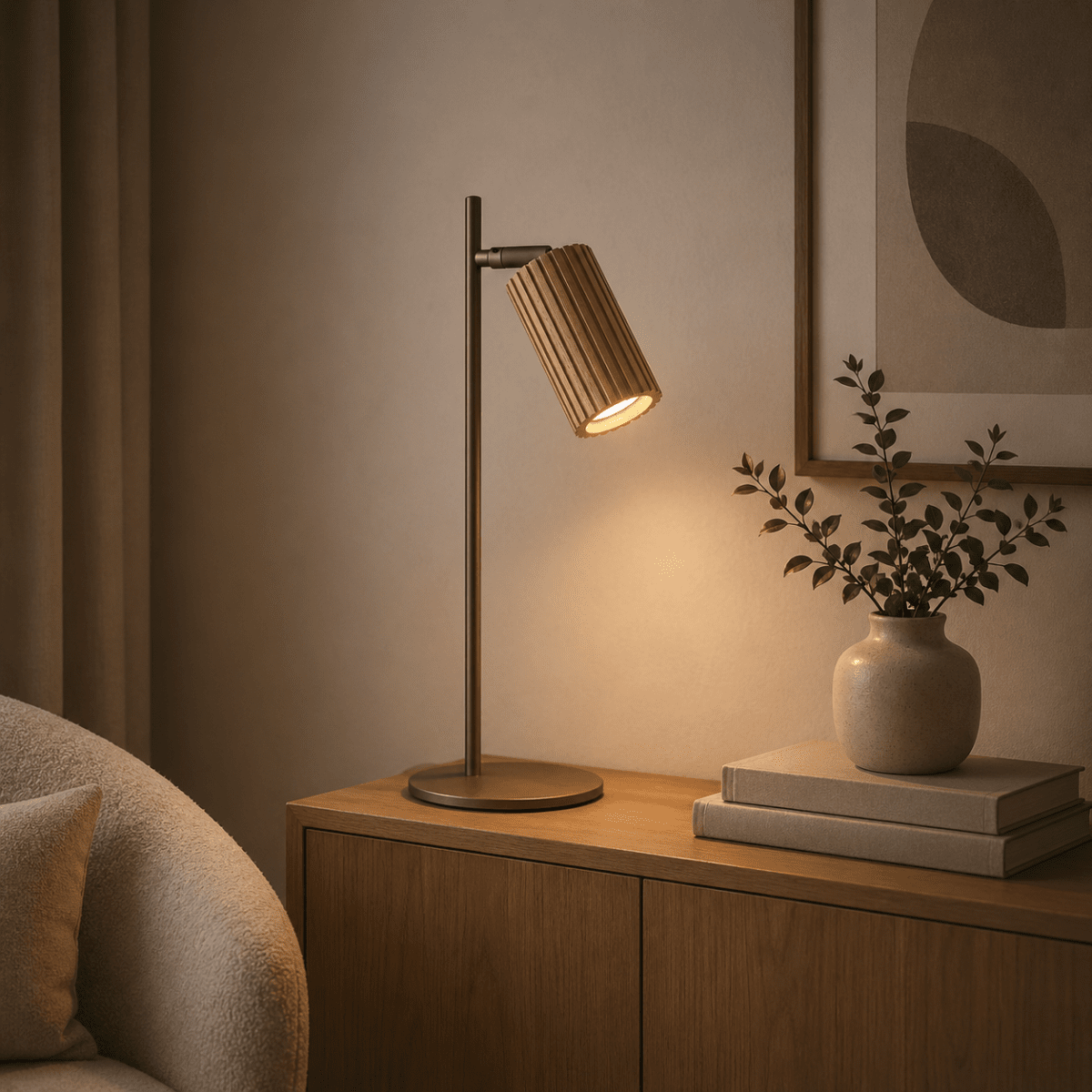 Lakewood 46cm Brun skrivbordslampa från Brilliant - Lakewood bordslampa kombinerar brun metall med ljust, ribbat tr&auml; och skapar ett varmt och naturligt uttryck.