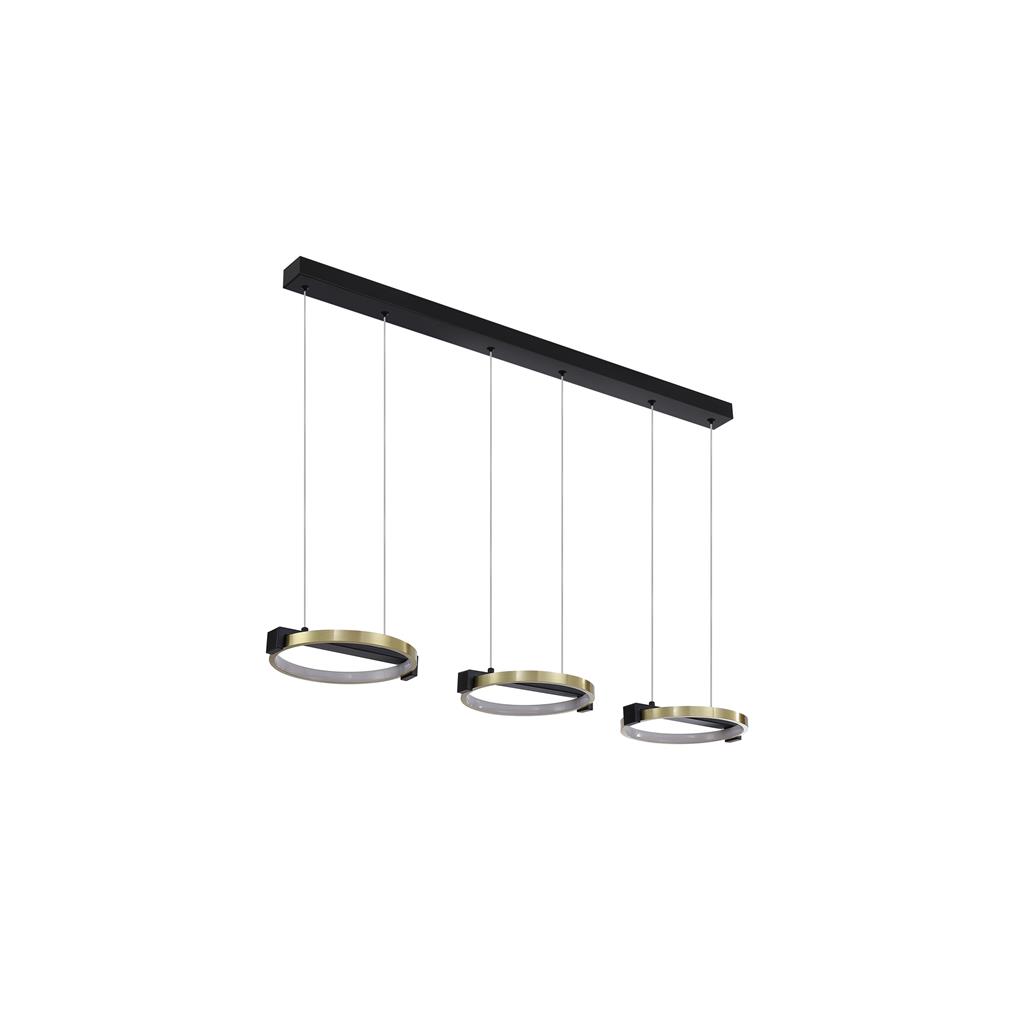 Aerial 106cm Mässing/svart taklampa från Searchlight - Aerial &auml;r en stilren pendel med tre ringar i satin m&auml;ssingfinish och svarta detaljer som skapar en modern och industriell k&auml;nsla.