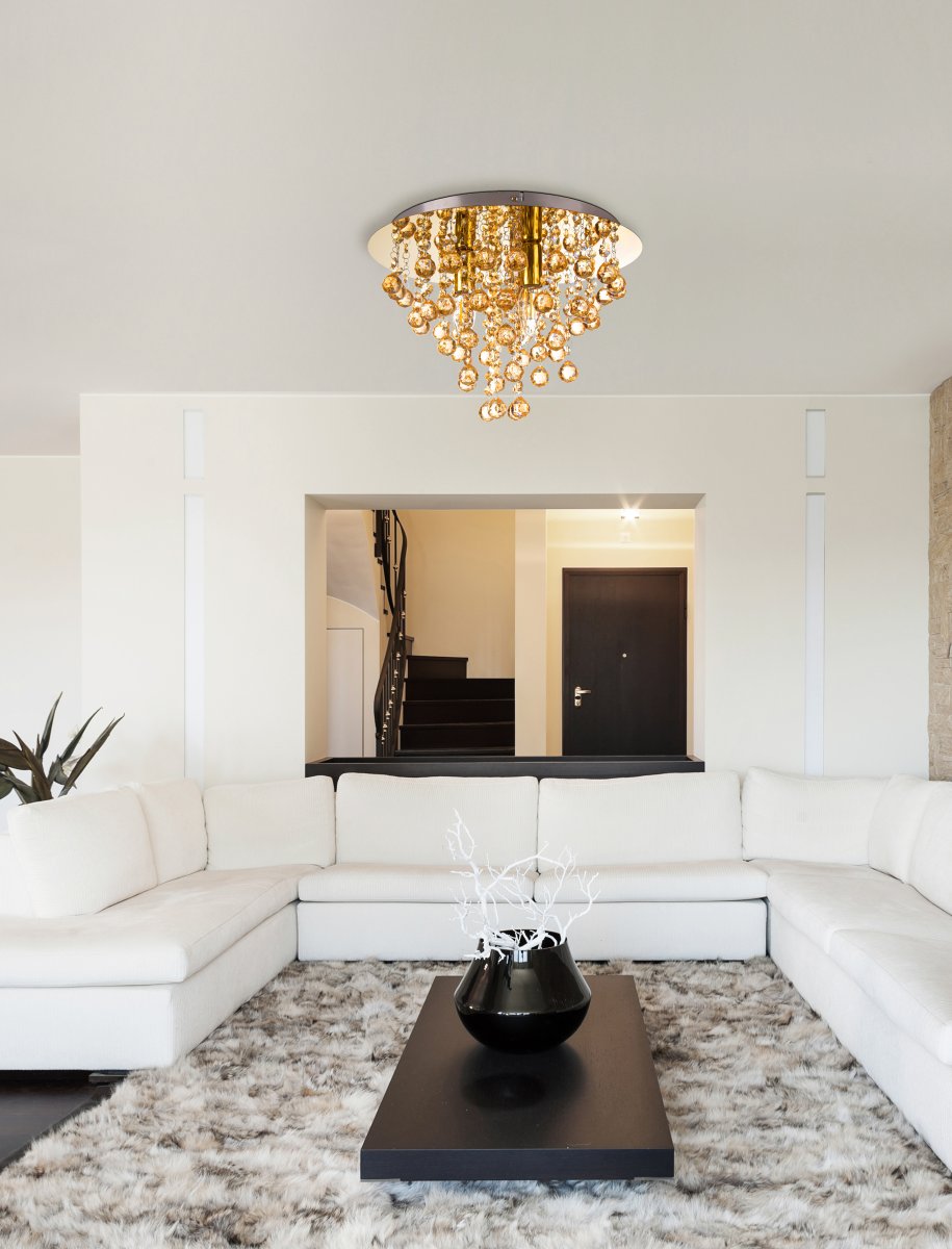 London Ø38 Guld plafond från Globo Lighting - London &auml;r en elegant plafond i guld med dekorativa prismor.