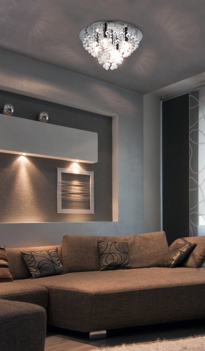 London Ø46 Krom plafond från Globo Lighting - London &auml;r en elegant plafond i krom med dekorativa prismor.