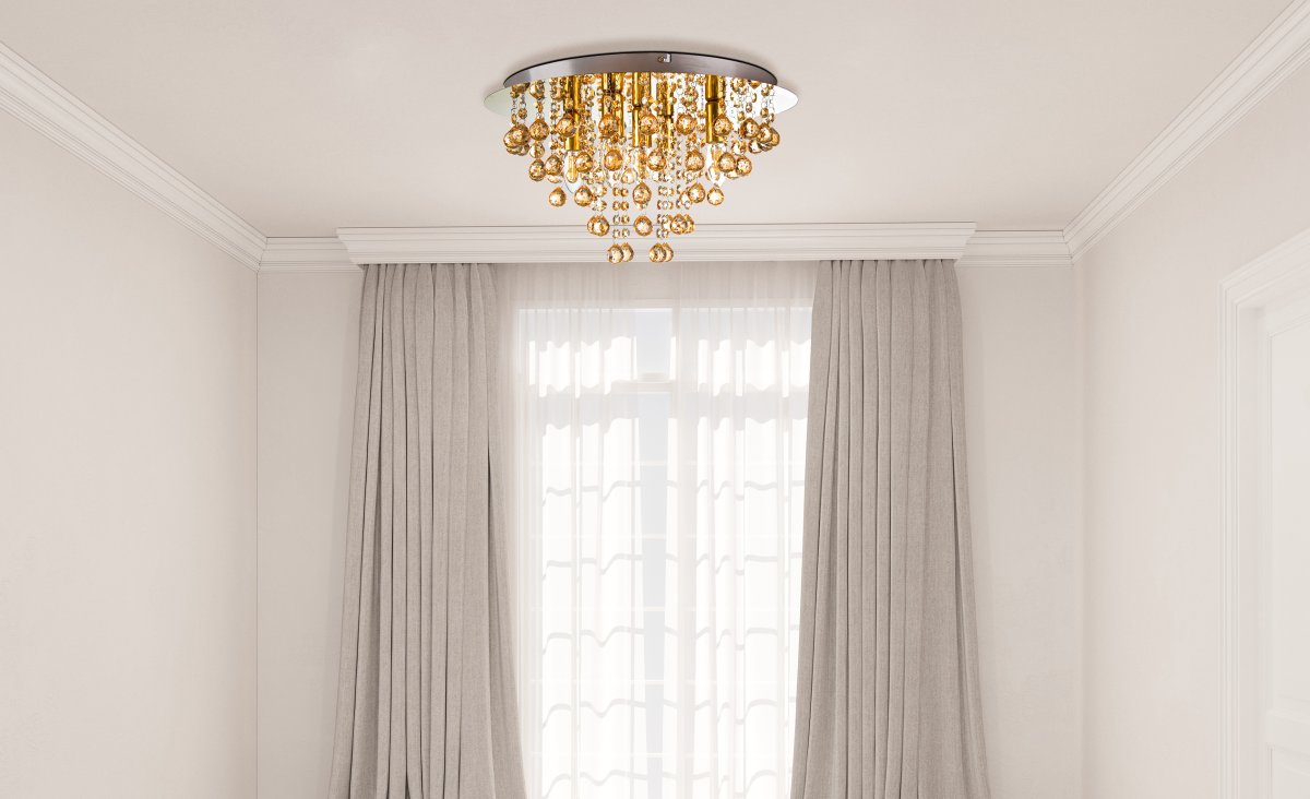 London Ø46 Guld plafond från Globo Lighting - London &auml;r en elegant plafond i guld med dekorativa prismor.