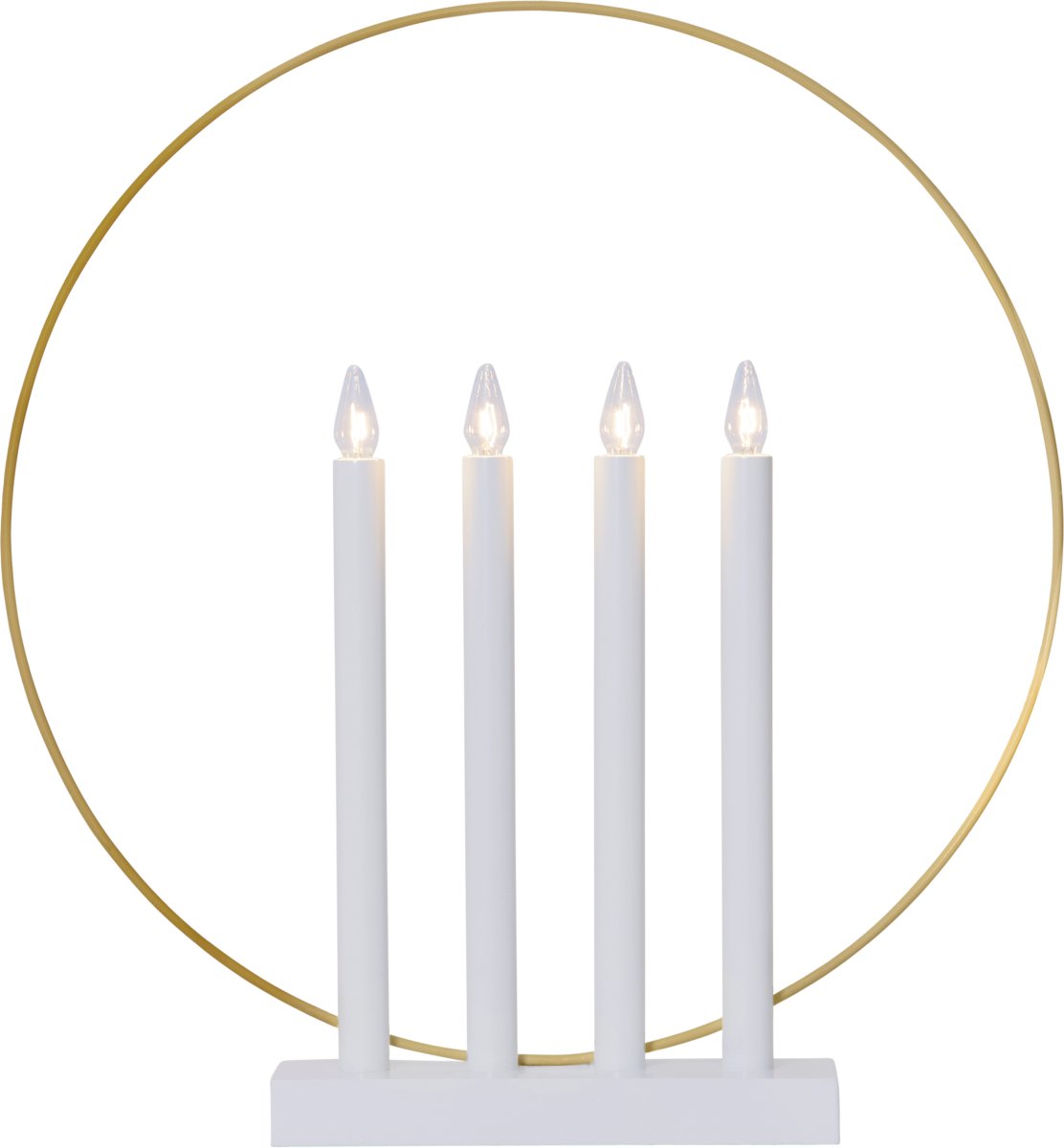 Glory Vit från Star Trading - Vit tr&auml;ljusstake, 4st ljuspipor i metall och dekorerad med en metall ring i m&auml;ssingsf&auml;rg.