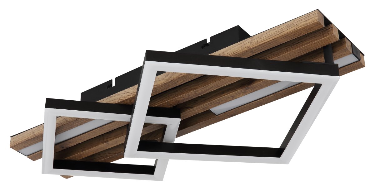 Obrien 47cm Trä plafond från Globo Lighting - Takf&auml;stet som efterliknar akustikpanel i kombination med de mattsvarta detaljerna i metall bidrar med industriell k&auml;nsla till rummet.