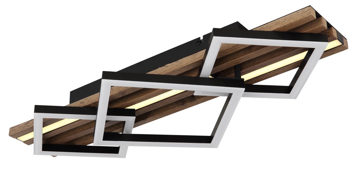 Obrien 60cm Trä plafond från Globo Lighting - Takf&auml;stet som efterliknar akustikpanel i kombination med de mattsvarta detaljerna i metall bidrar med industriell k&auml;nsla till rummet.