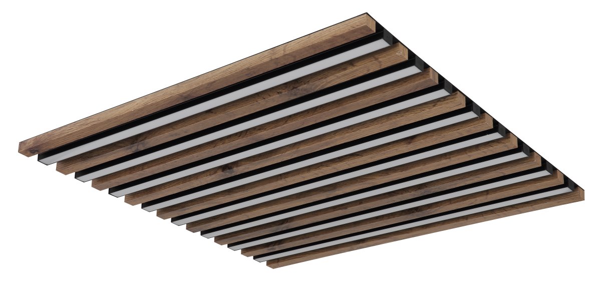 Hayden 60cm Trä plafond från Globo Lighting - Den kvadratiska plafonden Hayden &ouml;vertalar med sin moderna akustikpanel-look och bidrar med en h&auml;rlig ljusspridning i rummet.