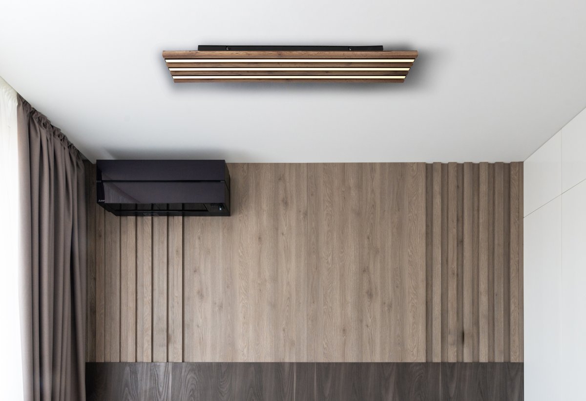 Hayden 80cm Trä plafond från Globo Lighting - Den rektangul&auml;ra plafonden Hayden &ouml;vertalar med sin moderna akustikpanel-look och bidrar med en h&auml;rlig ljusspridning i rummet.