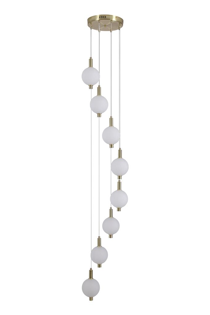 Luminique Ø50 Mässing taklampa från Searchlight - Lampan &auml;r tillverkad i metall med satin m&auml;ssingfinish och har &aring;tta frostade glaskupor med integrerad LED.