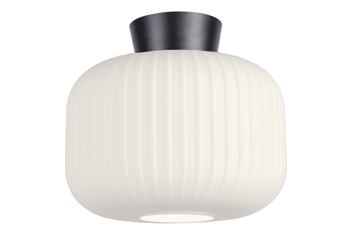 Zoom bild av Vanja Ø28 Vit/svart plafond från Aneta Lighting - Vanja &auml;r en stilren plafond med en mjukt rundad form och dekorativt r&auml;fflat glas.