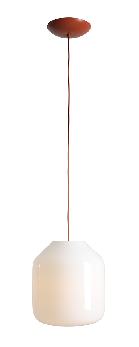 Flask Ø27 Terrakotta taklampa från Artera - Den gener&ouml;sa kupan i opalglas har en diameter p&aring; 27 cm och sprider ett mjukt och behagligt ljus som skapar en inbjudande atmosf&auml;r i rummet.