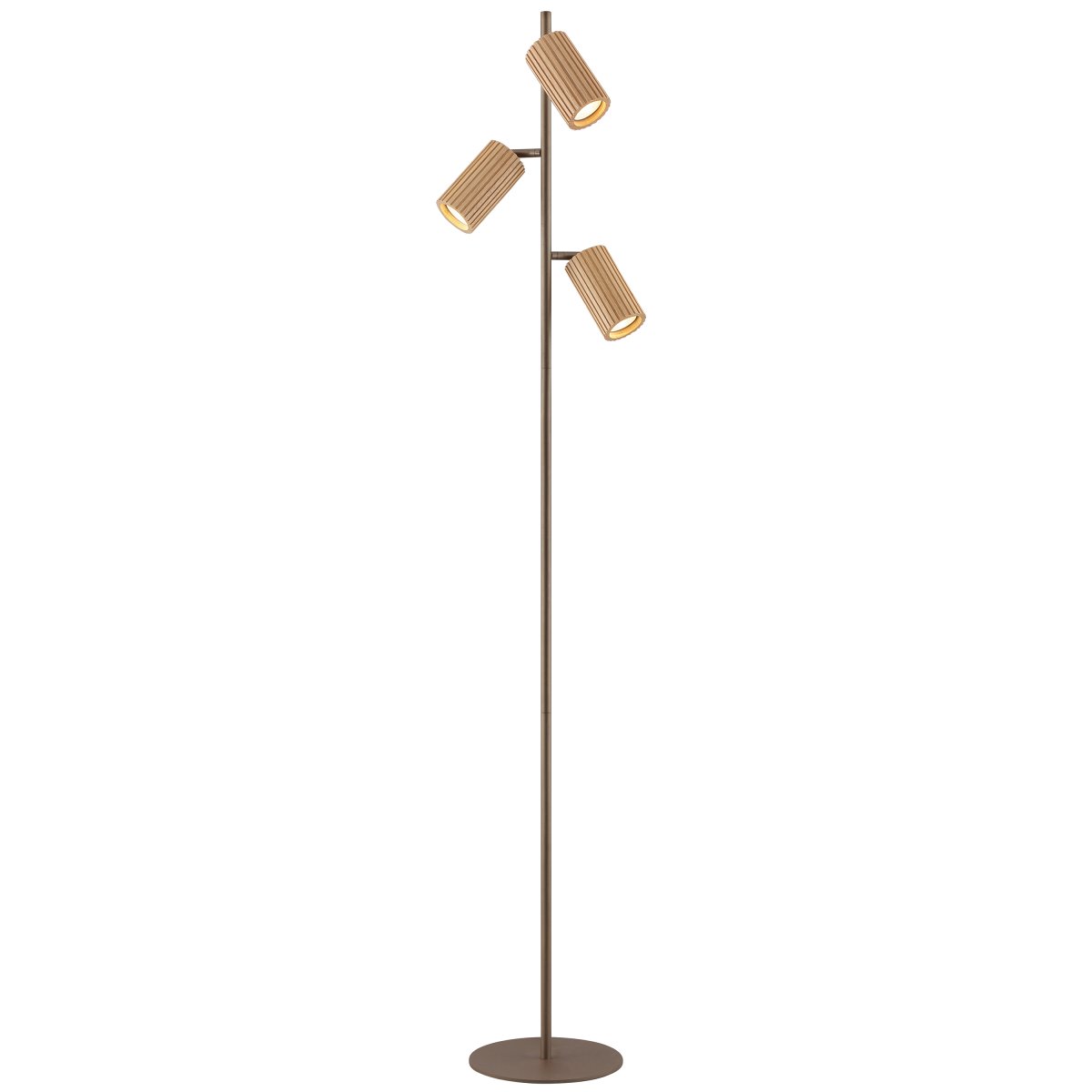 Lakewood Brun golvlampa från Brilliant - Lakewood golvlampa kombinerar brun metall med ljust, ribbat tr&auml; f&ouml;r ett varmt och stilrent uttryck.