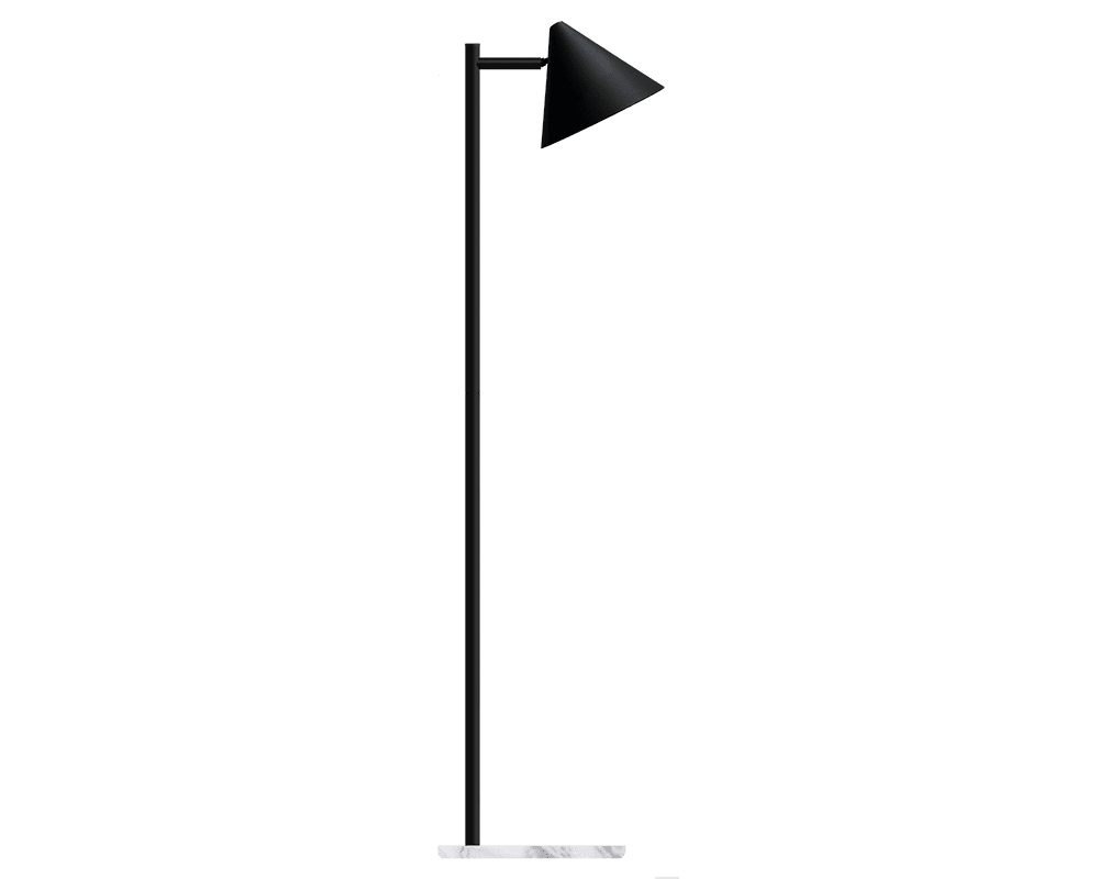 Tratt Micro Svart/marmor golvlampa från Westal - Tratt &auml;r en modern golvlampa tillverkad av rostfritt st&aring;l i svart pulverlackerad f&auml;rg med en lampfot i vit marmor.