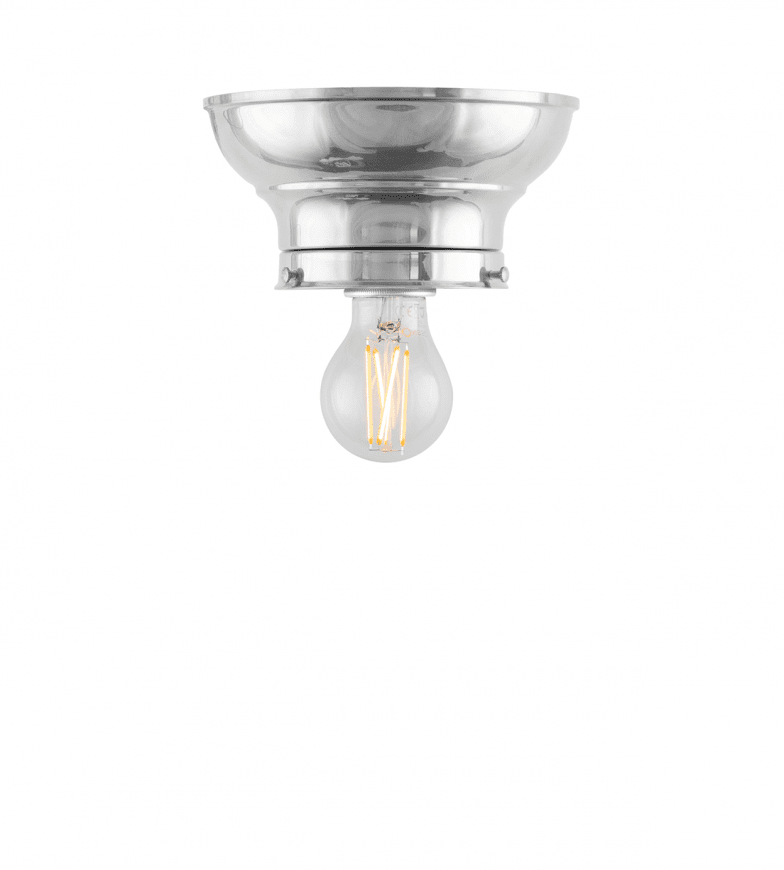 Fröding 100 Nickel från Karlskrona lampfabrik - Fr&ouml;dingplafonden - som &auml;r tillverkad helt i f&ouml;rnicklad m&auml;ssing - har ett tydligt klassicerande formspr&aring;k, och passar fint ihop med &ouml;vriga lampor i Fr&ouml;dingfamiljen.