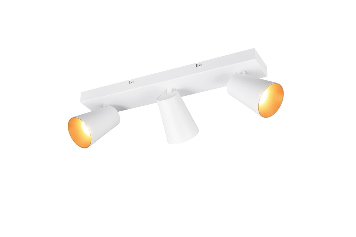Sharp 3 Vit spotlight från Trio Lighting - Tack vare de sv&auml;ngbara spotlightsen &auml;r tak- och v&auml;gglampan med tre lampor idealisk som kompletterande ljusk&auml;lla i k&ouml;ket eller i sm&aring; rum och ger ditt hem en mysig atmosf&auml;r.