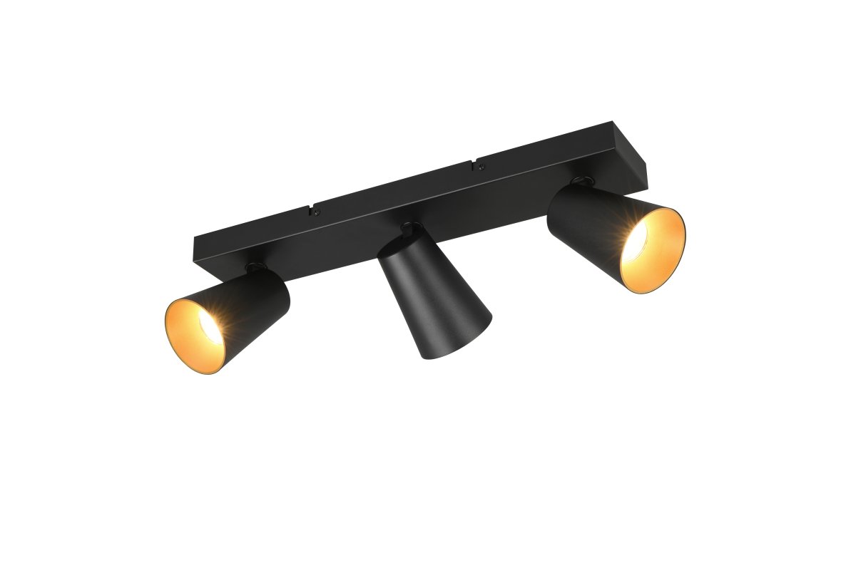 Sharp 3 Svart spotlight från Trio Lighting - Tack vare de sv&auml;ngbara spotlightsen &auml;r tak- och v&auml;gglampan med tre lampor idealisk som kompletterande ljusk&auml;lla i k&ouml;ket eller i sm&aring; rum och ger ditt hem en mysig atmosf&auml;r.