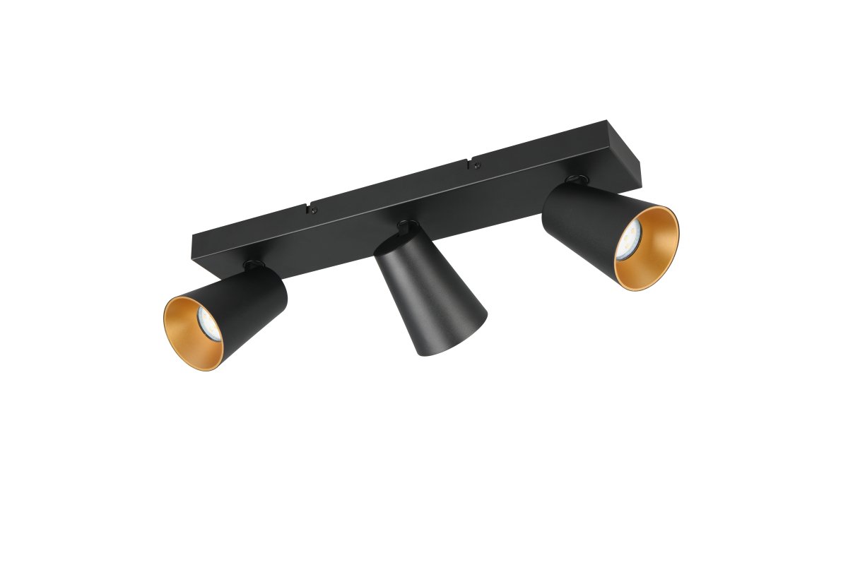 Sharp 3 Svart spotlight från Trio Lighting - Tack vare de sv&auml;ngbara spotlightsen &auml;r tak- och v&auml;gglampan med tre lampor idealisk som kompletterande ljusk&auml;lla i k&ouml;ket eller i sm&aring; rum och ger ditt hem en mysig atmosf&auml;r.
