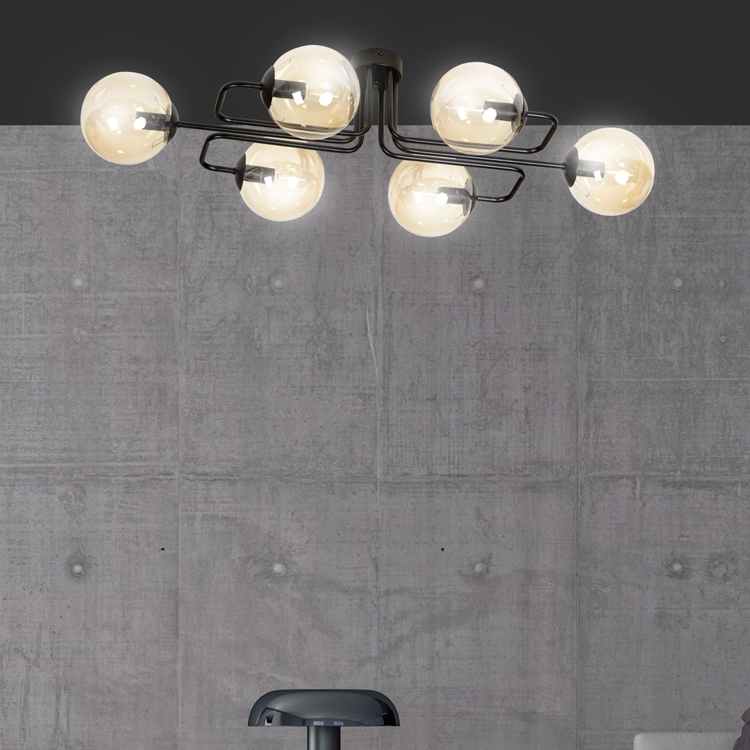 Brendi 93cm Amber plafond från Emibig Lighting - Brendi &auml;r en serie plafonder som passar utm&auml;rkt i b&aring;de moderna och mer traditionella inredningar.