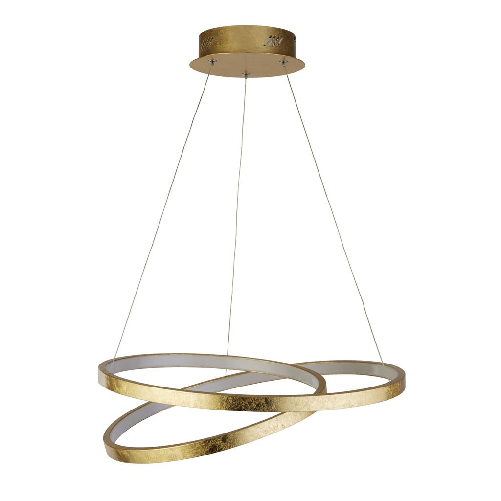Float Ø47 Guld taklampa från Searchlight - Den &auml;r f&auml;rdigst&auml;lld i en fantastisk guldbladfinish och kompletteras med en vit LED-list i PC-plast, upph&auml;ngd fr&aring;n ett matchande takf&auml;ste i guldig metall.