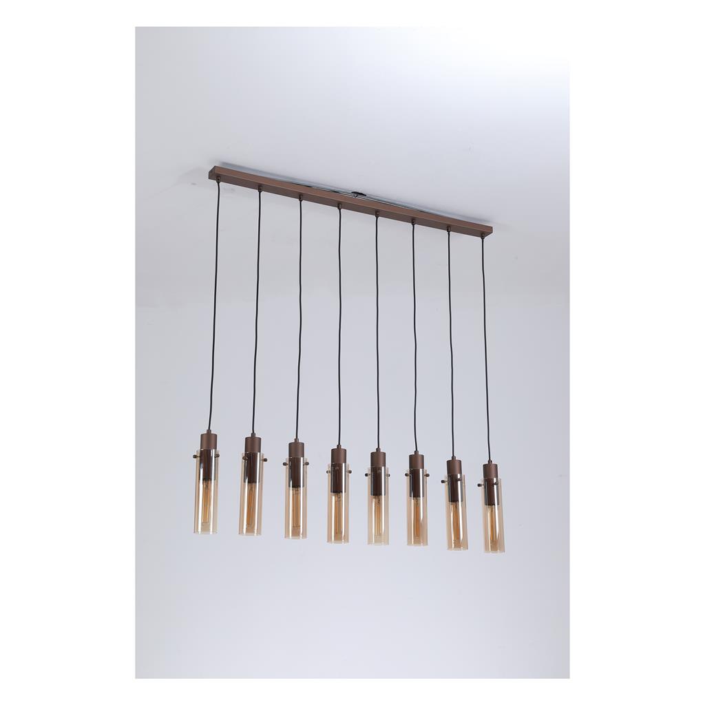 Sweden 110cm Brun taklampa från Searchlight - De avl&aring;nga glaskuporna i b&auml;rnstensf&auml;rgad nyans skapar ett mjukt ljus och en elegant k&auml;nsla, samtidigt som stommen i mocha-tonad metall ger ett sofistikerat och modernt uttryck.