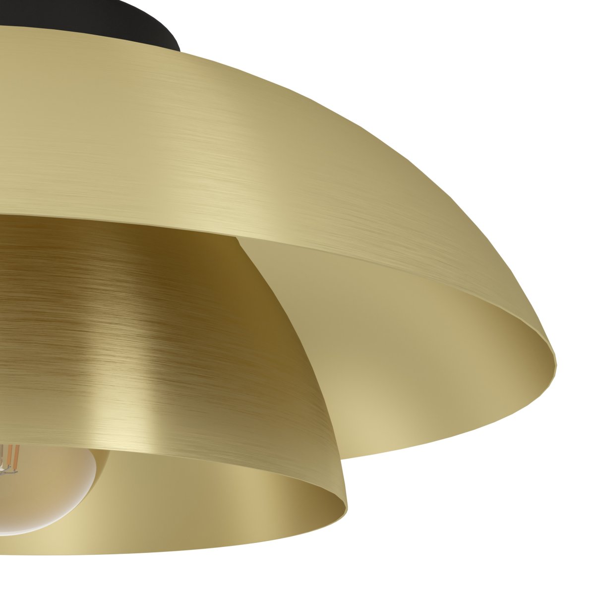 Cenciara Ø40 Mässing plafond från Eglo - Tillverkad i metall med tv&aring; stilfulla sk&auml;rmar i m&auml;ssingfinish skapar den ett varmt och behagligt ljus med dekorativ effekt.