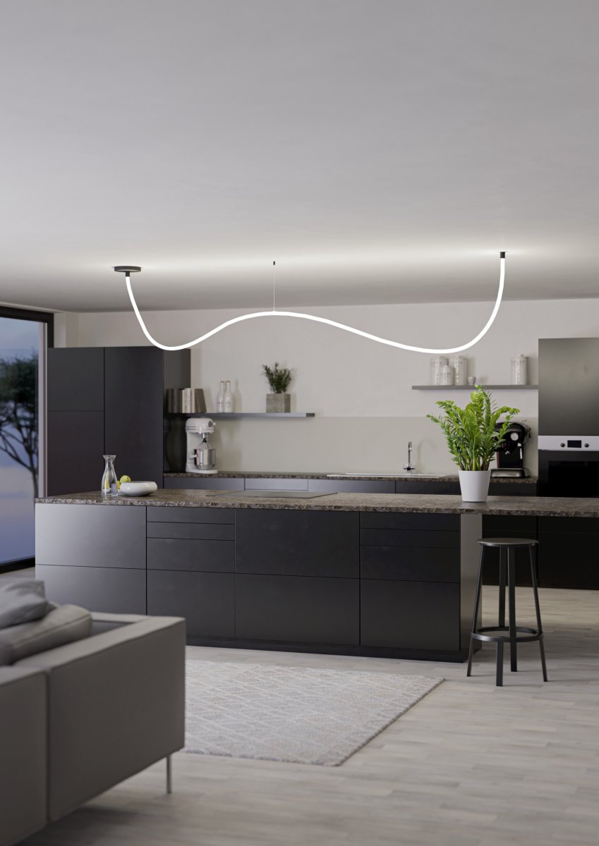 Glow 300cm Svart taklampa från Eglo - Lampan ger 800 lumen per meter och kan lysa i varmvitt 2700K eller olika RGB f&auml;rger.