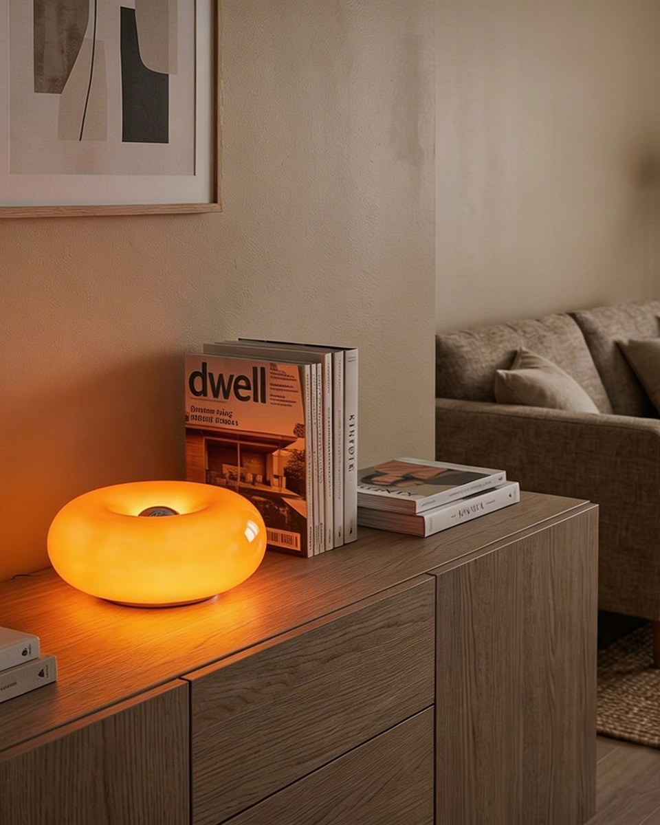 Basile 10cm Orange bordslampa från Eglo - Basile &auml;r en dekorativ lampa i orange glas med silvriga detaljer och en rund, mjuk form.