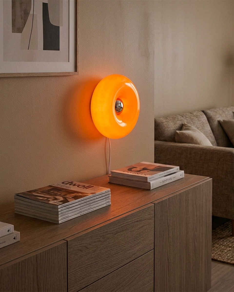 Basile 10cm Orange bordslampa från Eglo - Basile &auml;r en dekorativ lampa i orange glas med silvriga detaljer och en rund, mjuk form.