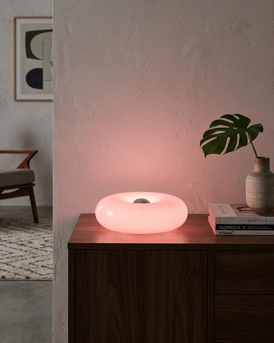 Basile 10cm Lila bordslampa från Eglo - Basile &auml;r en dekorativ lampa i lila glas med silvriga detaljer och en rund, mjuk form.