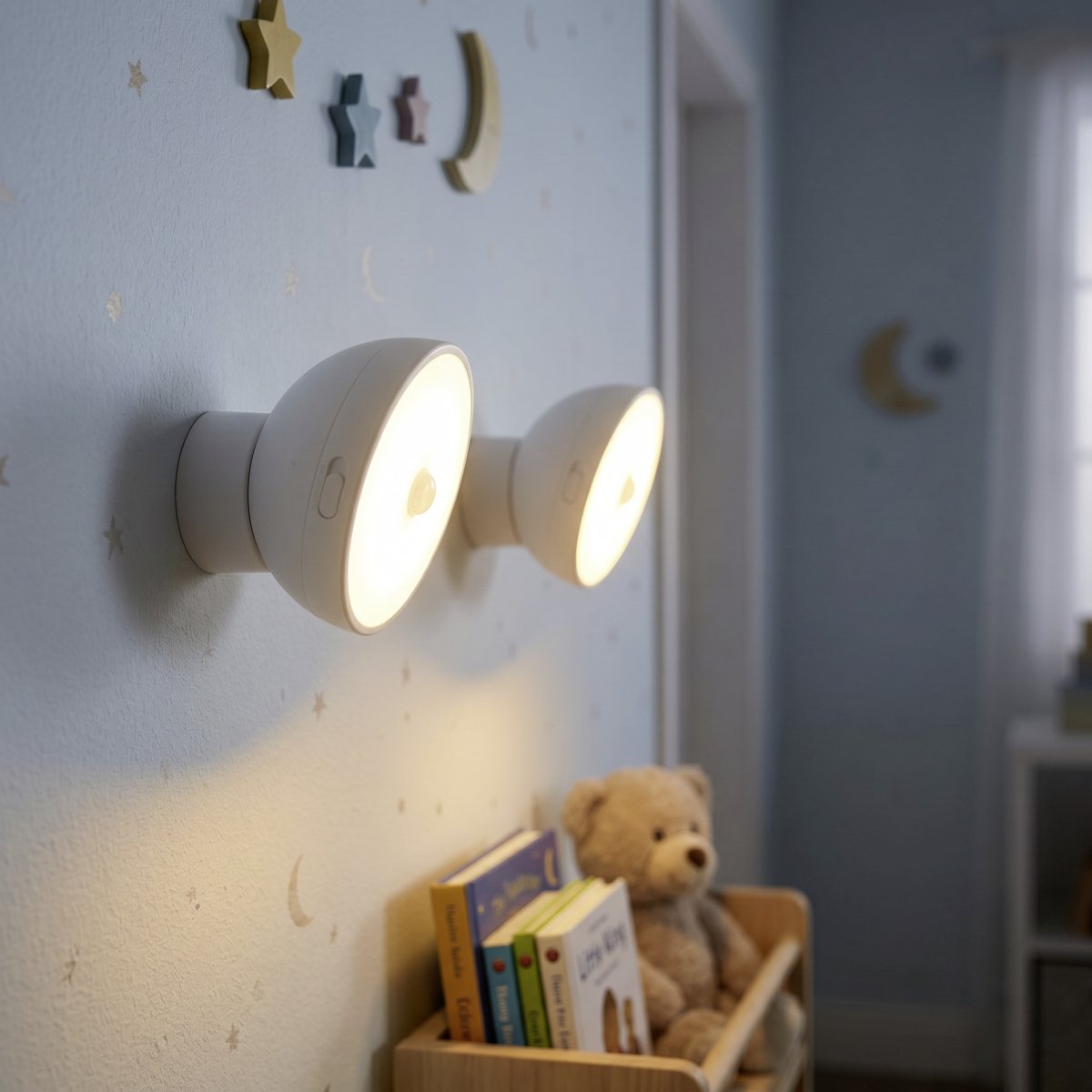 Eidani 2-pack Vit barnlampa från Eglo - Lampan har en integrerad r&ouml;relsesensor och en str&ouml;mbrytare med tre l&auml;gen: ON, OFF och AUTO.