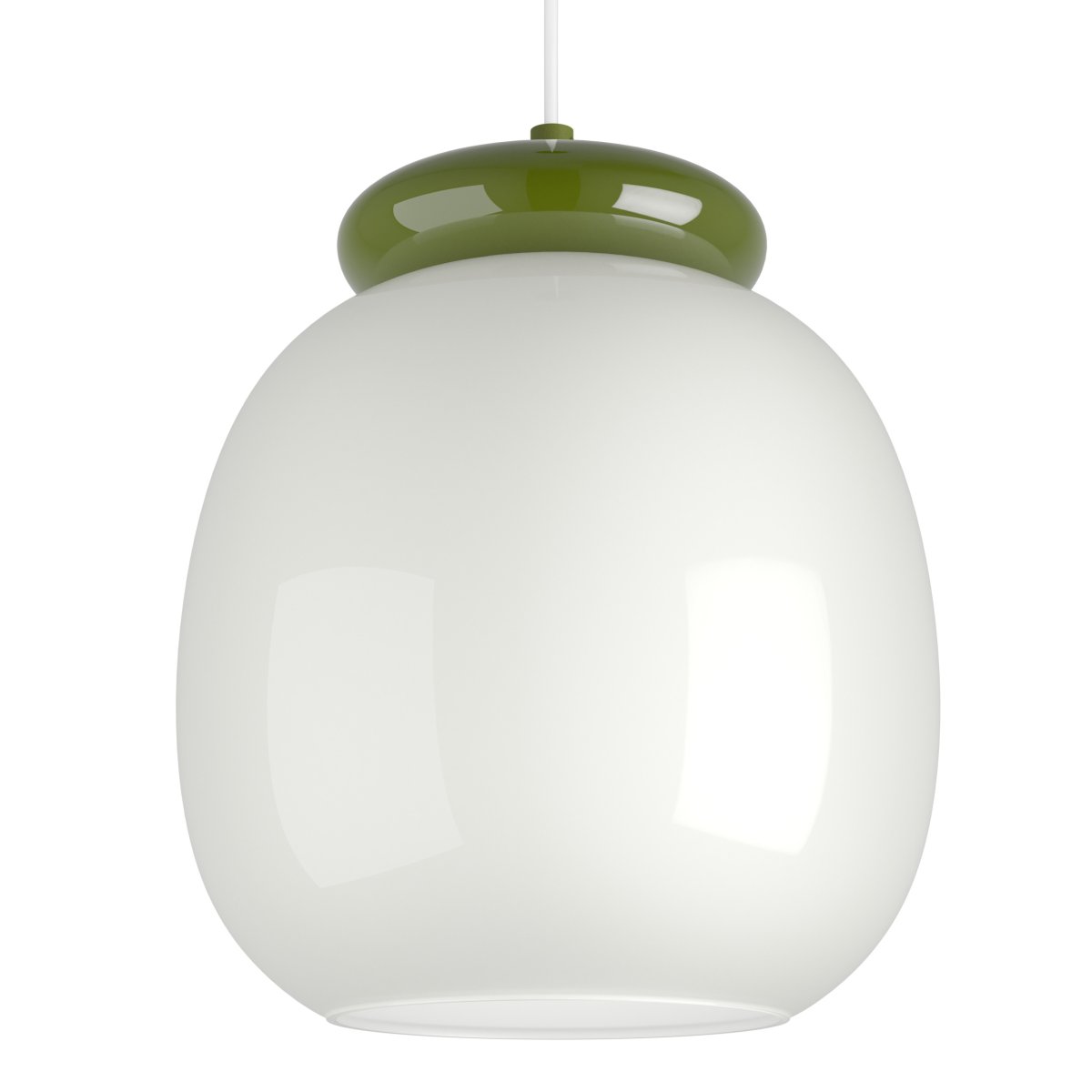 Berardelli Ø23 Vit taklampa från Eglo - Berardelli &auml;r en dekorativ takpendel med en mjukt rundad kupa i vitt glas och kontrasterande detaljer i gr&ouml;nt.