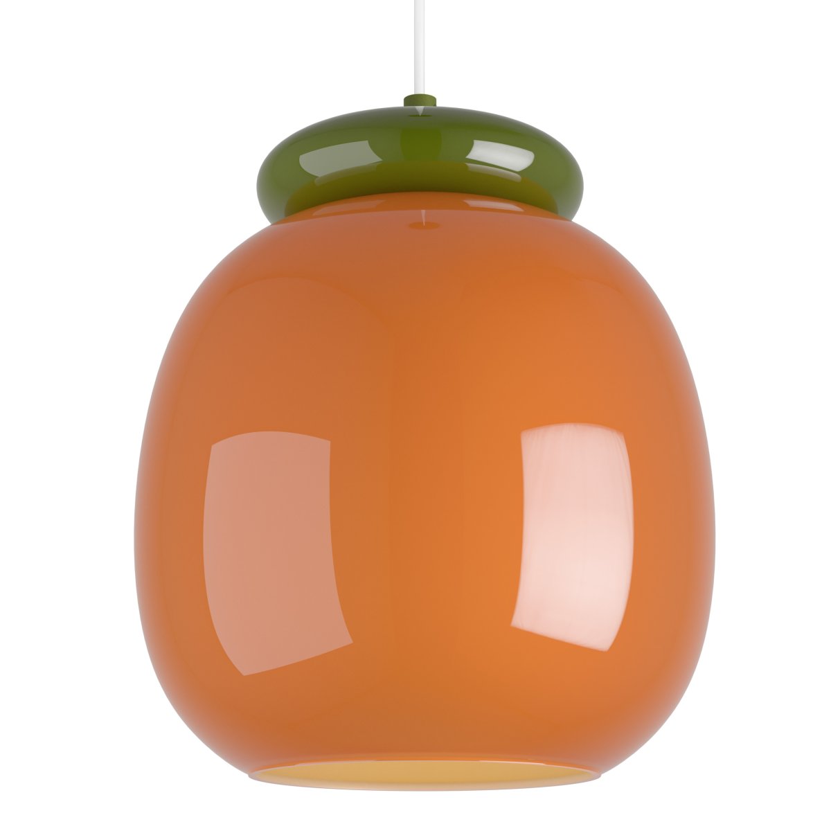 Berardelli Ø23 Orange taklampa från Eglo - Berardelli &auml;r en dekorativ takpendel med en mjukt rundad kupa i orange glas och kontrasterande detaljer i gr&ouml;nt.