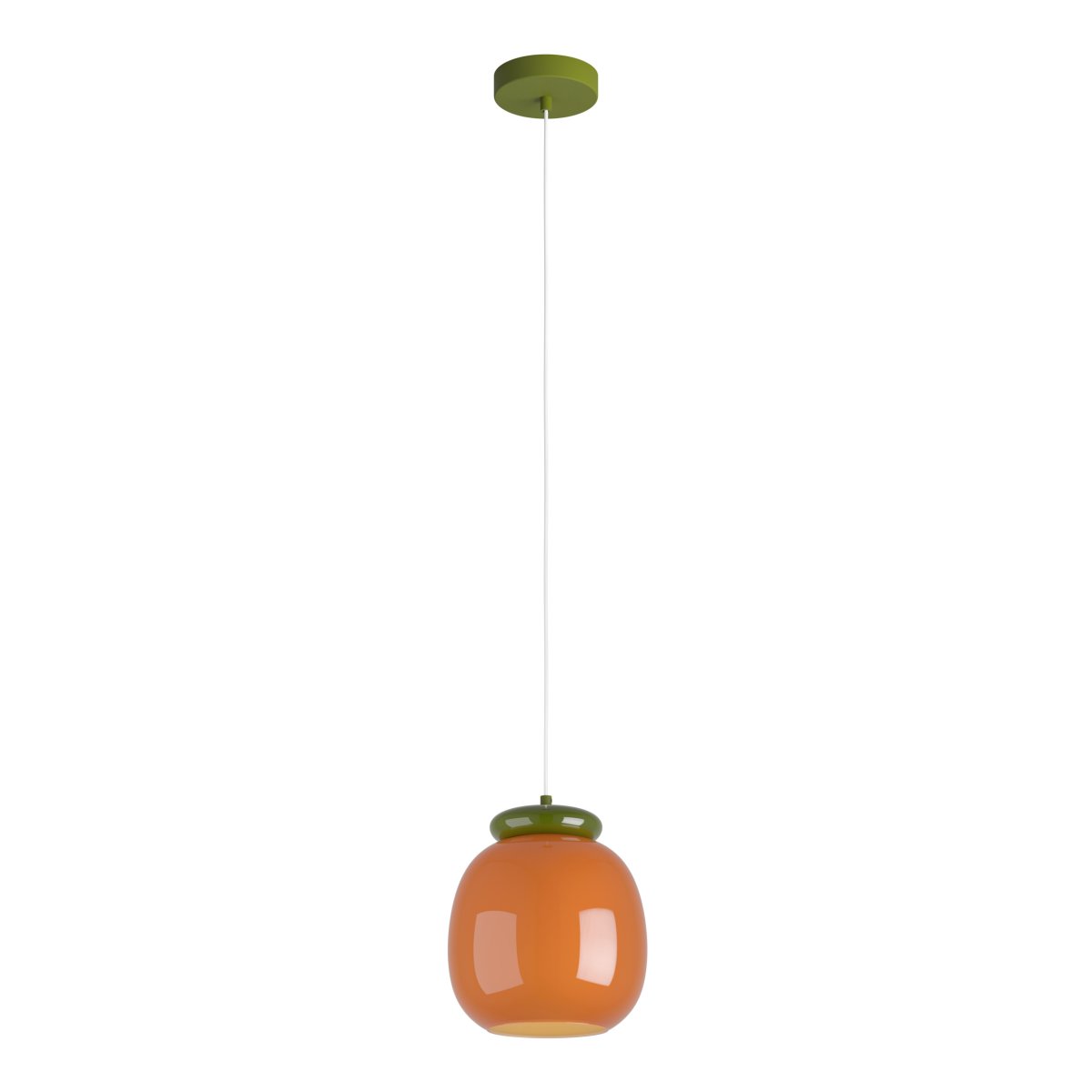 Berardelli Ø23 Orange taklampa från Eglo - Berardelli &auml;r en dekorativ takpendel med en mjukt rundad kupa i orange glas och kontrasterande detaljer i gr&ouml;nt.