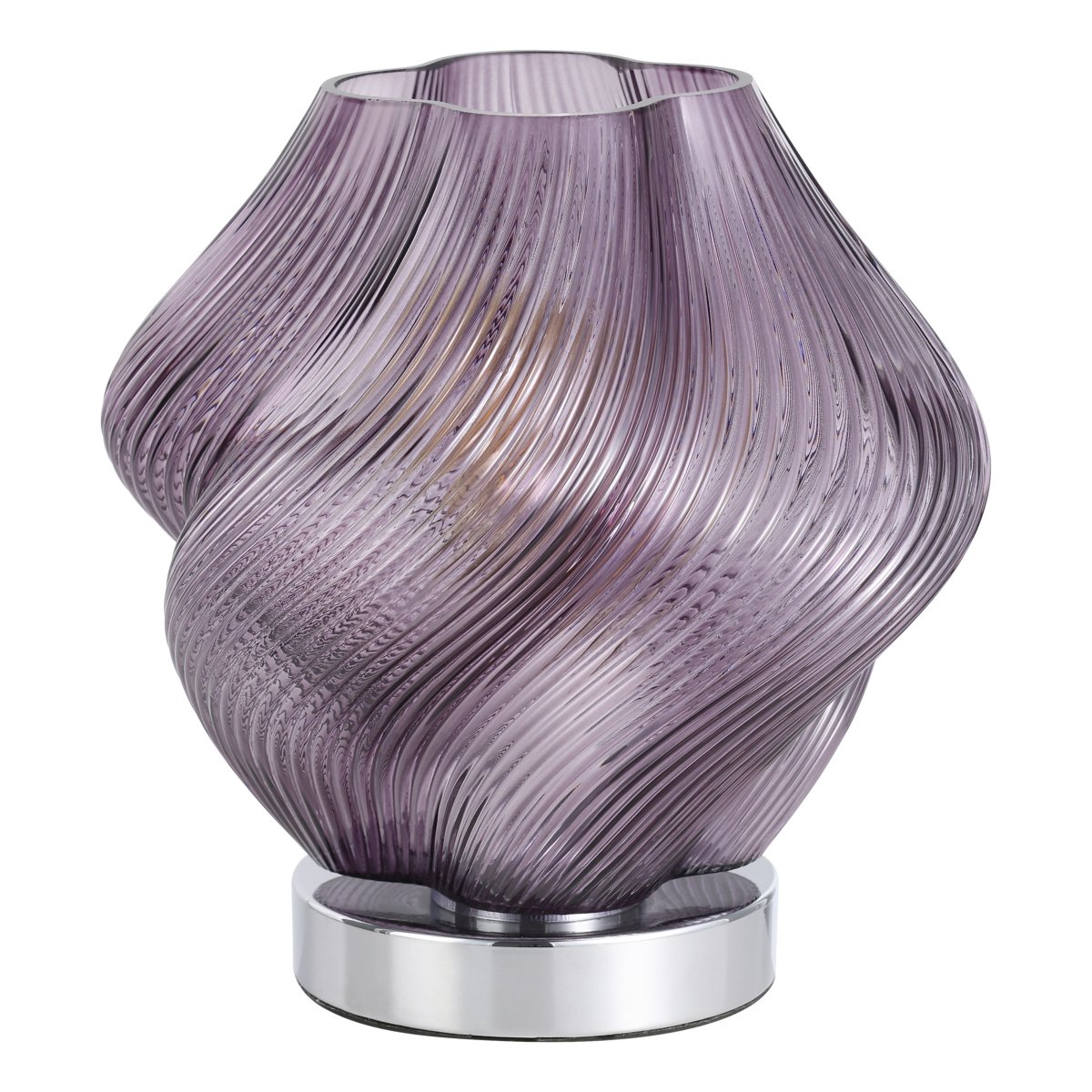Vicenne 23cm Lila bordslampa från Eglo - Det r&auml;fflade glaset och den b&ouml;ljande formen skapar ett effektfullt m&ouml;nster som ger lampan ett uttrycksfullt utseende b&aring;de t&auml;nd och sl&auml;ckt.