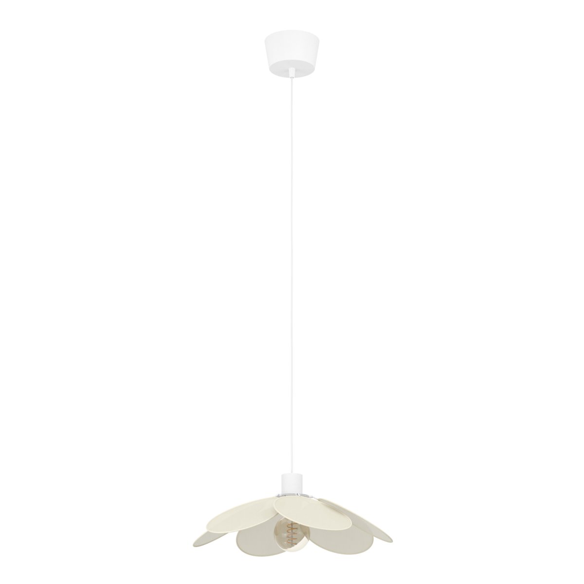 Binacua Ø40 Beige taklampa från Eglo - Textilen ger lampan ett mjukt och ombonat uttryck samtidigt som blomformen blir ett lekfullt inslag i rummet.