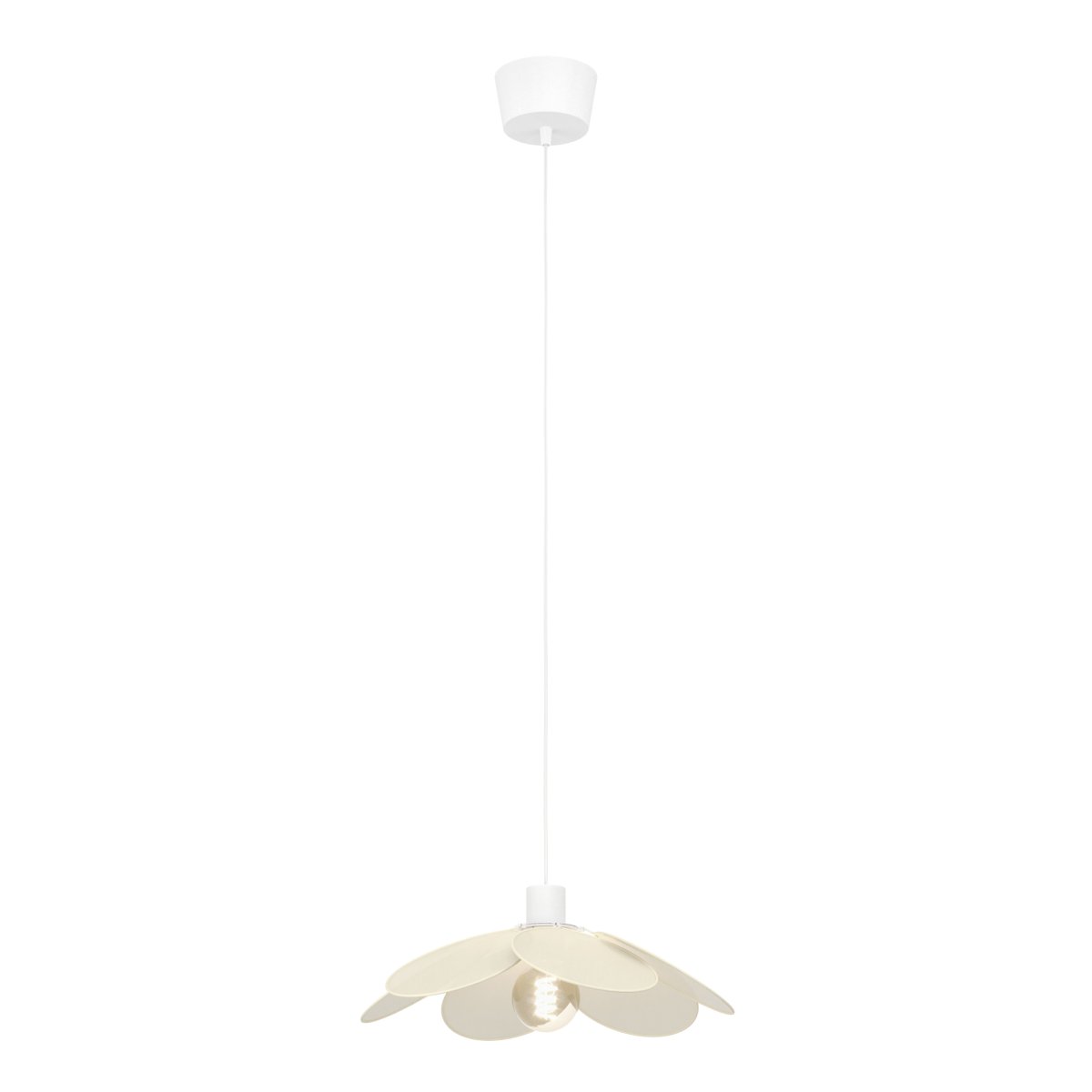Binacua Ø40 Beige taklampa från Eglo - Textilen ger lampan ett mjukt och ombonat uttryck samtidigt som blomformen blir ett lekfullt inslag i rummet.
