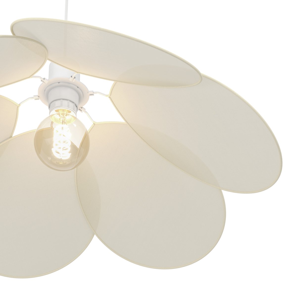 Binacua Ø60 Beige taklampa från Eglo - Textilen ger lampan ett mjukt och ombonat uttryck samtidigt som blomformen blir ett lekfullt inslag i rummet.